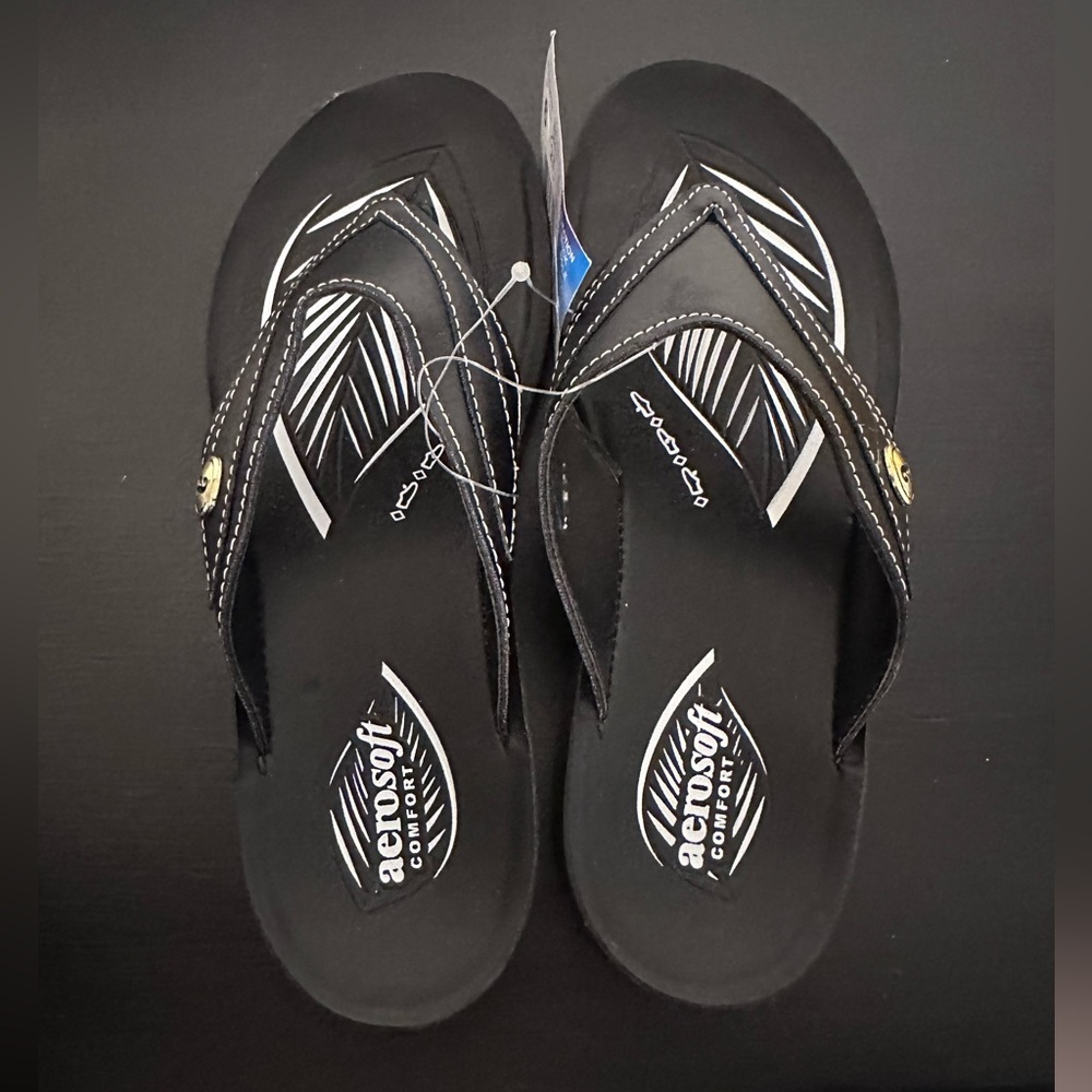 Aerosoft Comfort Women's Black Thong Sandals Size 6 Synthetic Upper Stitching